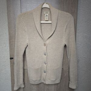 L.L. Bean Merino Wool Women's Tan Cardigan Sweater Small